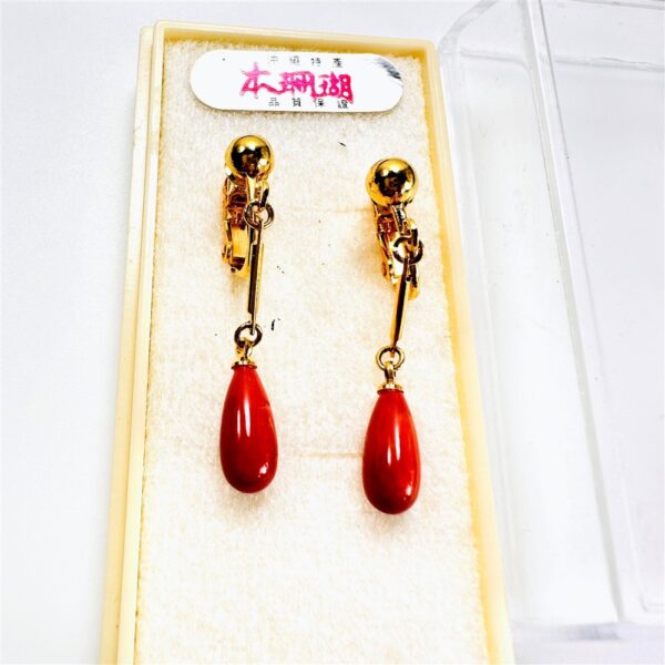 0922-Bông tai nữ-Japan red coral gold plated clip earrings-Chưa sử dụng5
