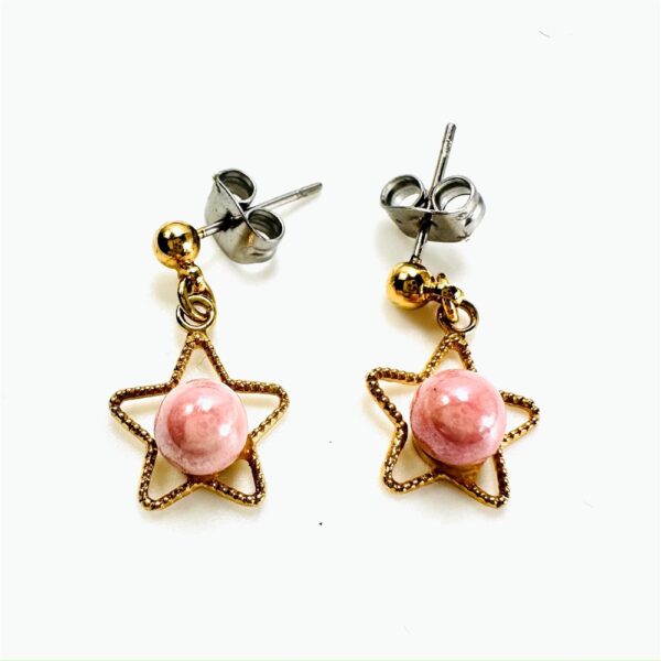0923-Bông tai nữ-Gold plated Stars and pink gemstone earrings-Mới/chưa sử dụng1