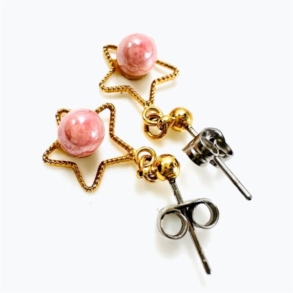 0923-Bông tai nữ-Gold plated Stars and pink gemstone earrings-Mới/chưa sử dụng2