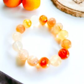 0929-Vòng tay nam/nữ-Orange shades of Agate gemstone 14mm bracelet-Như mới