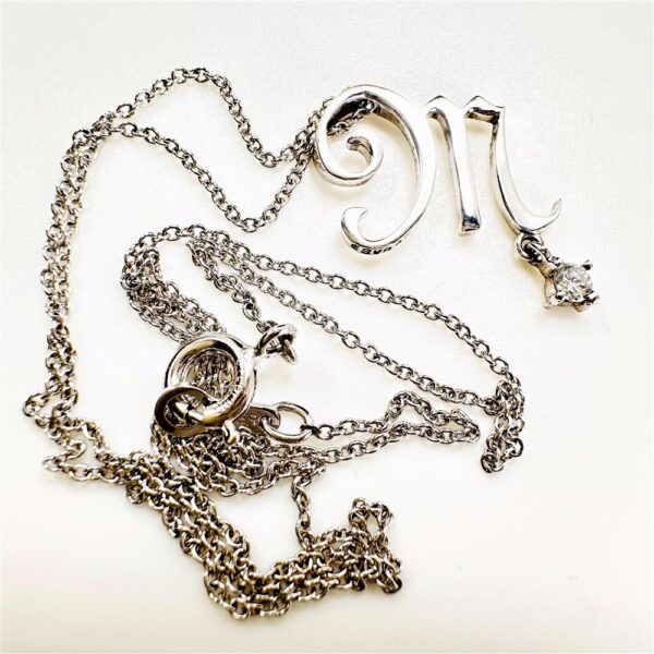 0875-Dây chuyền nữ-White Clover M letter silver necklace-Gần như mới6