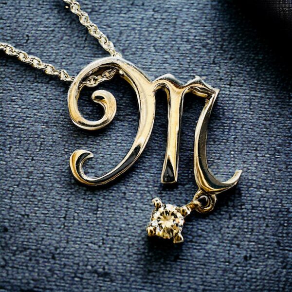 0875-Dây chuyền nữ-White Clover M letter silver necklace-Gần như mới0