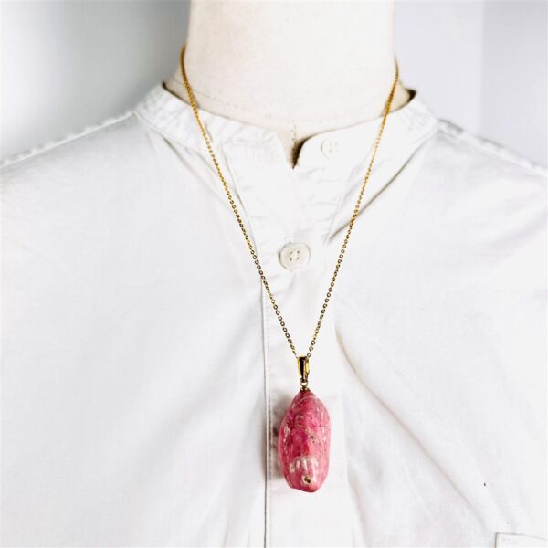 0823-Dây chuyền nữ-Gold color & natural pink rock necklace1
