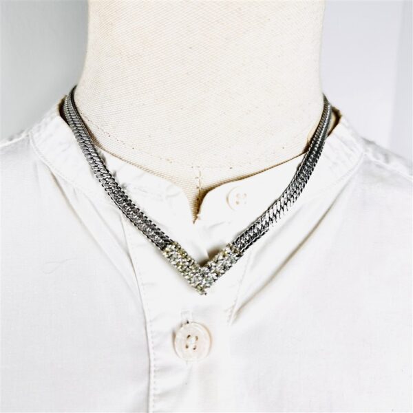 0817-Dây chuyền nữ-Stainless & Rhinestone V shape necklace-Khá mới7