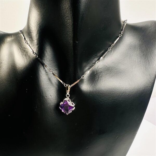 0787-Dây chuyền nữ-Amethyst gemstone silver plated necklace-Khá mới1