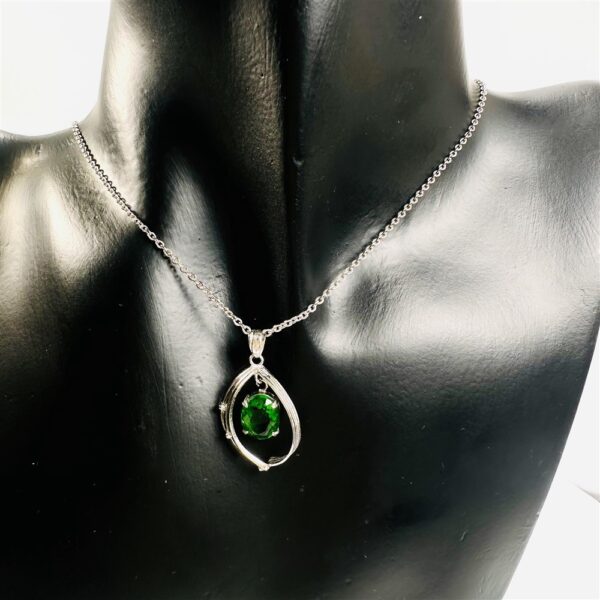 0827-Dây chuyền nữ-Silver pendant & emerald gemstone necklace1