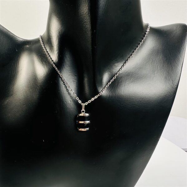 0815-Dây chuyền nữ-Silver color & black gemstone necklace1