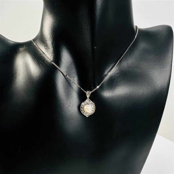 0789-Dây chuyền nữ-Pearl and crystal pendant necklace1