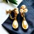0989-Bông tai nữ-Gold plated & faux pearl clip earrings-Khá mới0