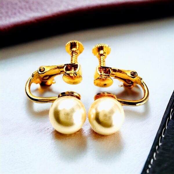 0916-Bông tai nữ-Gold plated and faux pearl clip on earrings-Như mới0