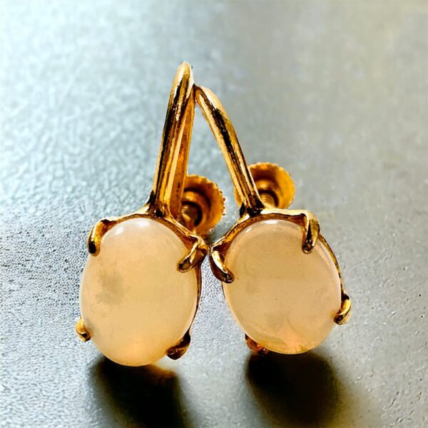 0897-Bông tai nữ-White Agate gemstone gold plated earrings-Khá mới0