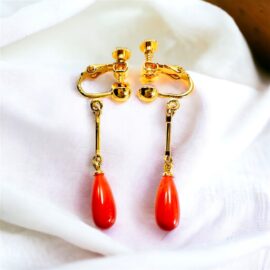 0922-Bông tai nữ-Japan red coral gold plated clip earrings-Chưa sử dụng