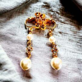 0896-Bông tai nữ-Gold plated and faux pearl clip earrings-Như mới