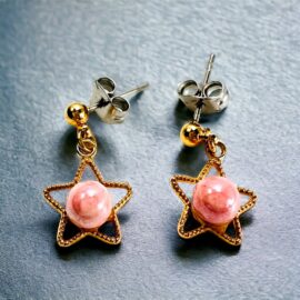 0923-Bông tai nữ-Gold plated Stars and pink gemstone earrings-Mới/chưa sử dụng