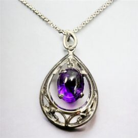 0776-Dây chuyền nữ-Amethyst gemstone & silver necklace-Khá mới