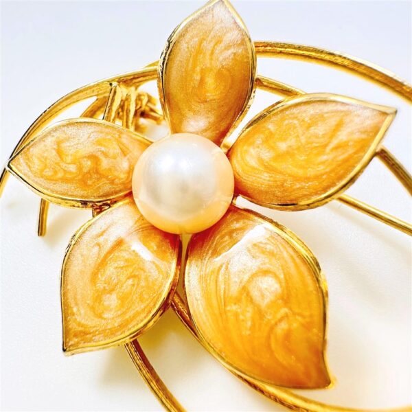 0958-Ghim cài áo-Gold plated & pearl flower brooch-Khá mới3