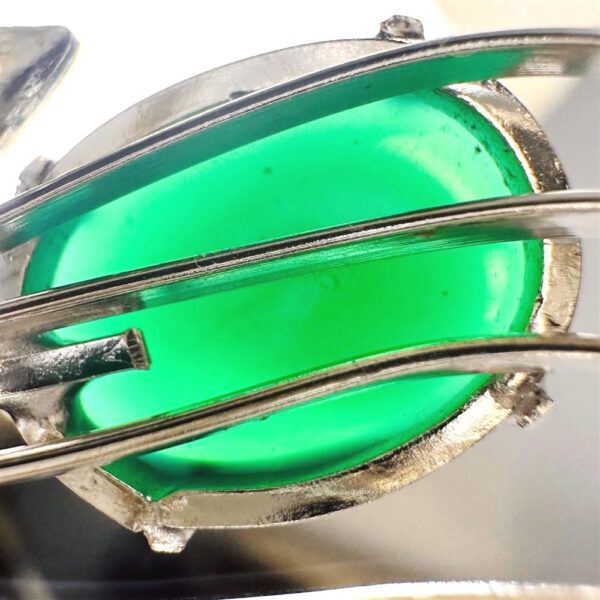 0956-Ghim cài áo-Silver plated & green chalcedony gemstone brooch-Khá mới5