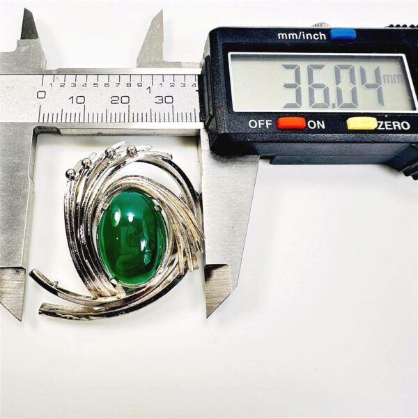 0981-Ghim cài áo-Silver plated & green chalcedony gemstone brooch-Khá mới6