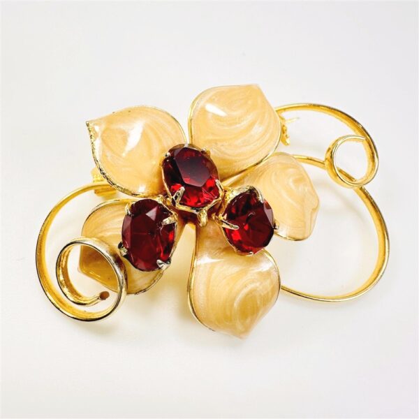 0982-Ghim cài áo-Gold plated enamel & crystal flower brooch-Khá mới2