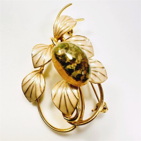 0970-Ghim cài áo-Gold plated & enamel flower brooch-Như mới3