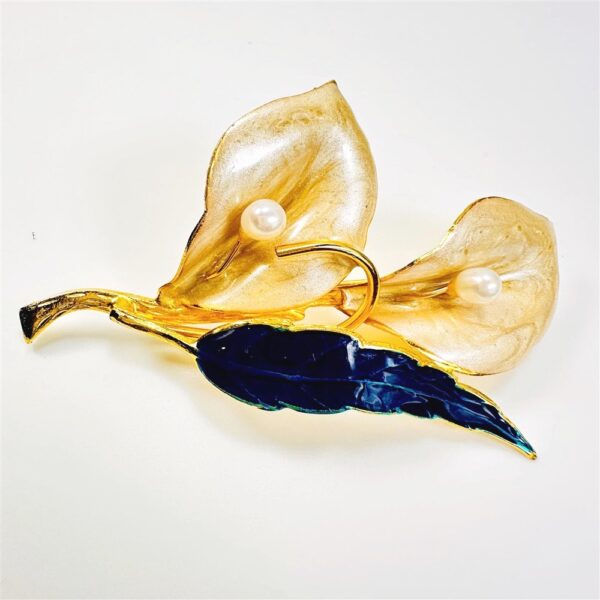 0985-Ghim cài áo-Gold plated enamel & pearl flower brooch-Mới/chưa sử dụng2