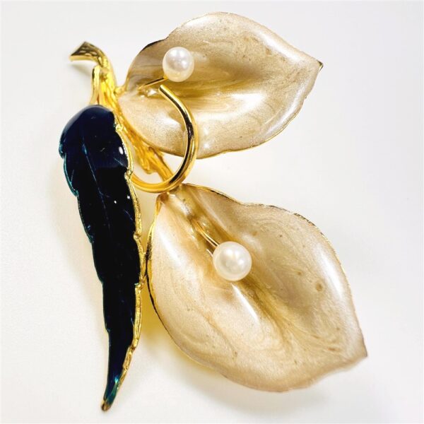 0985-Ghim cài áo-Gold plated enamel & pearl flower brooch-Mới/chưa sử dụng4