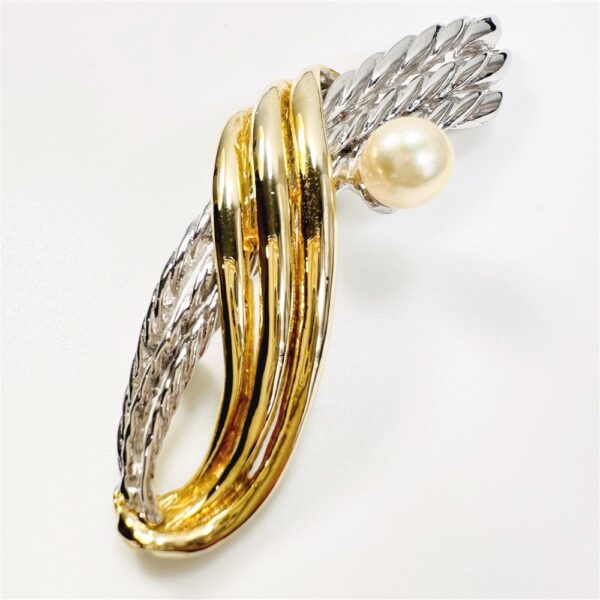 0966-Ghim cài áo-Seawater pearl & silver – gold plated brooch-Như mới3