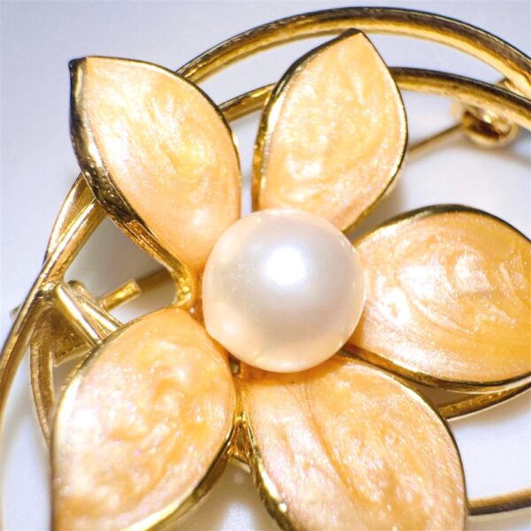 0958-Ghim cài áo-Gold plated & pearl flower brooch-Khá mới4
