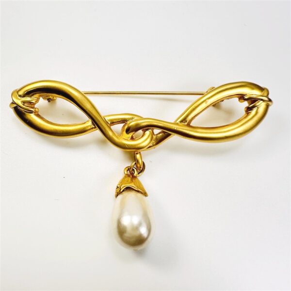 0968-Ghim cài áo-Gold color & faux pearl brooch-Khá mới2