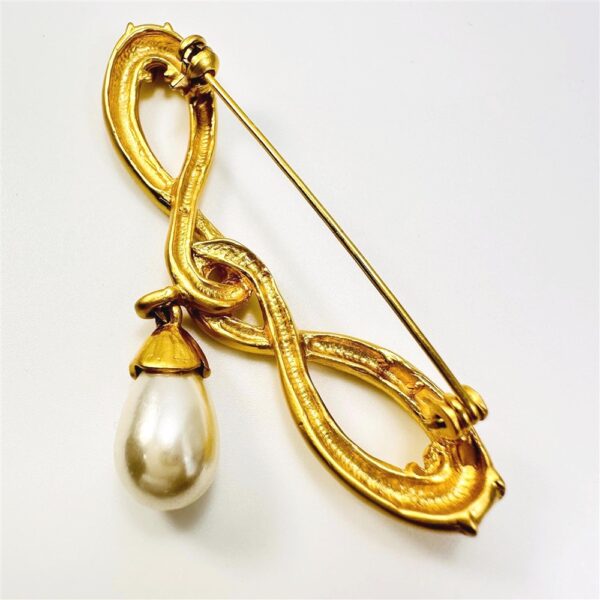 0968-Ghim cài áo-Gold color & faux pearl brooch-Khá mới4