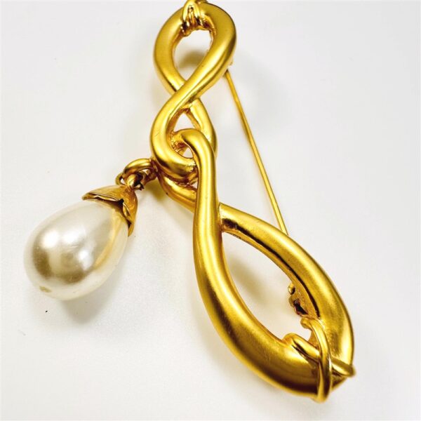 0968-Ghim cài áo-Gold color & faux pearl brooch-Khá mới3