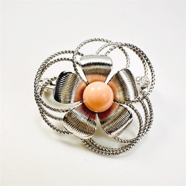 0960-Ghim cài áo-Silver plated & pink coral flower brooch-Như mới2