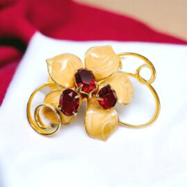0982-Ghim cài áo-Gold plated enamel & crystal flower brooch-Khá mới