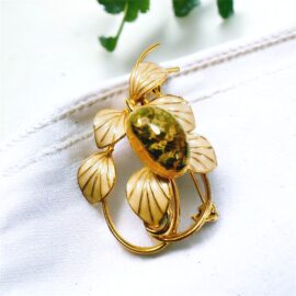 0970-Ghim cài áo-Gold plated & enamel flower brooch-Như mới