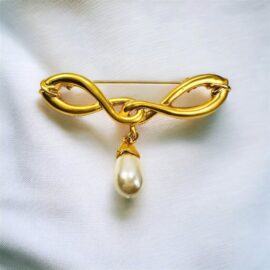 0968-Ghim cài áo-Gold color & faux pearl brooch-Khá mới