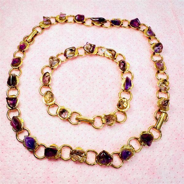 0826-Dây chuyền+vòng tay-Gold plated & natural Amethyst gemstone necklace+Bracelet/Khá mới5