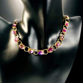0826-Dây chuyền+vòng tay-Gold plated & natural Amethyst gemstone necklace+Bracelet/Khá mới