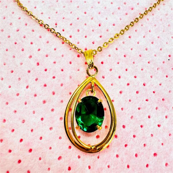0791-Dây chuyền nữ-Gold color & green crystal teardrop necklace2