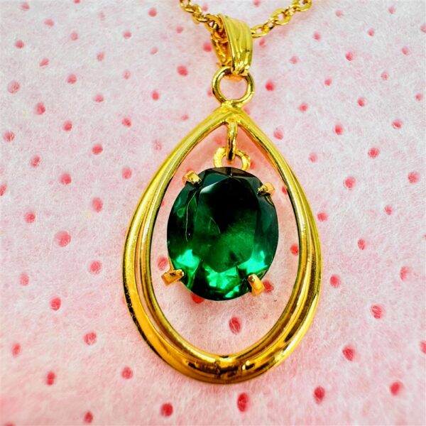 0791-Dây chuyền nữ-Gold color & green crystal teardrop necklace3