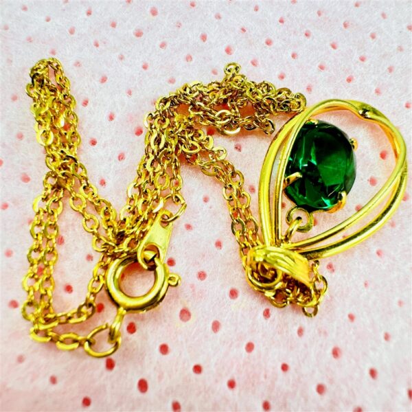 0791-Dây chuyền nữ-Gold color & green crystal teardrop necklace5