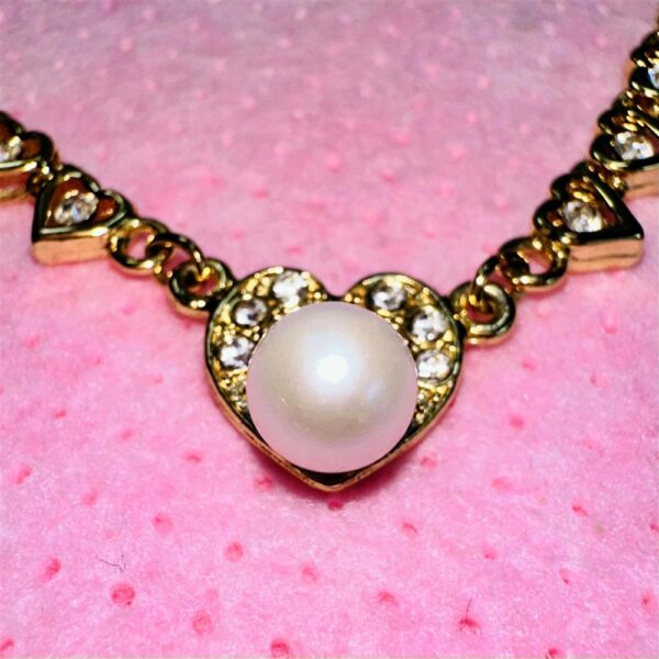 0778-Dây chuyền nữ-Faux pearl and crystal gold plated necklace3
