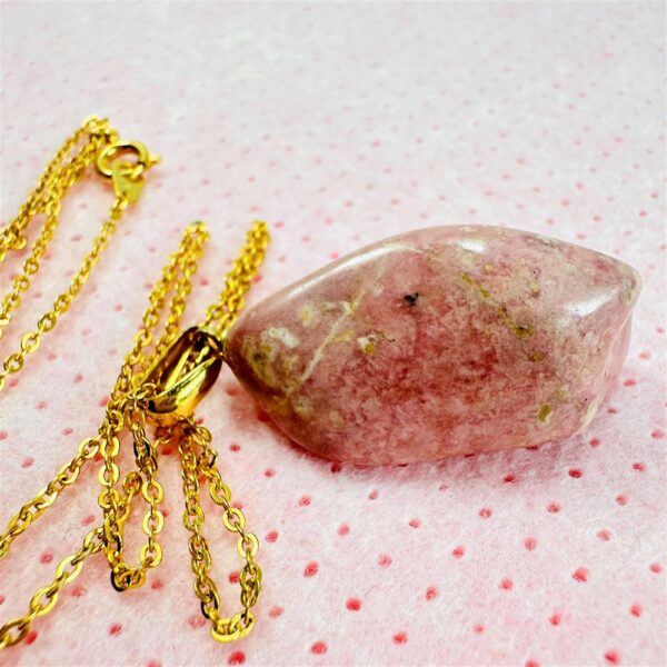 0823-Dây chuyền nữ-Gold color & natural pink rock necklace4