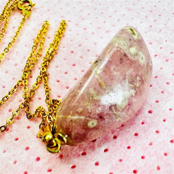 0823-Dây chuyền nữ-Gold color & natural pink rock necklace5