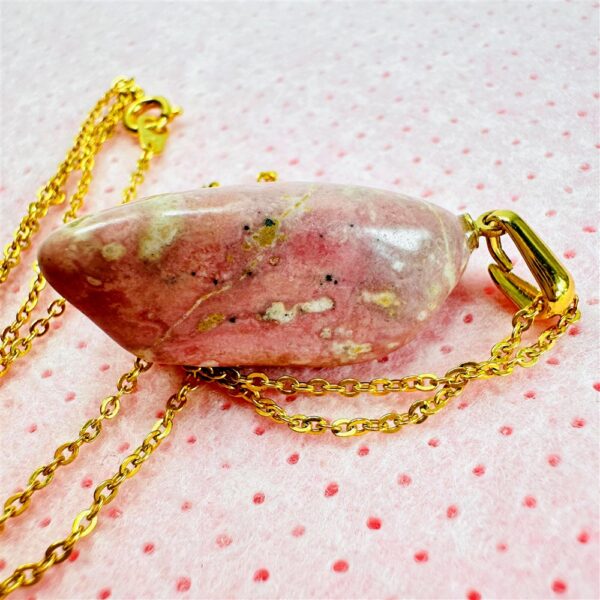 0823-Dây chuyền nữ-Gold color & natural pink rock necklace6