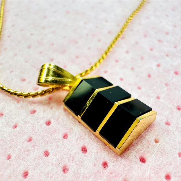 0809-Dây chuyền nữ-Gold color & black gemstone necklace4