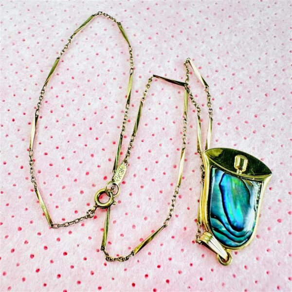 0804-Dây chuyền nữ-Gold plated & Paua shell pendant necklace4