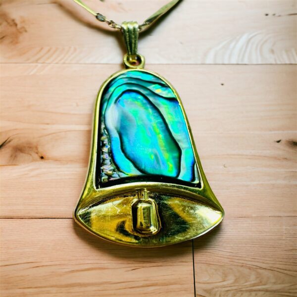 0804-Dây chuyền nữ-Gold plated & Paua shell pendant necklace0