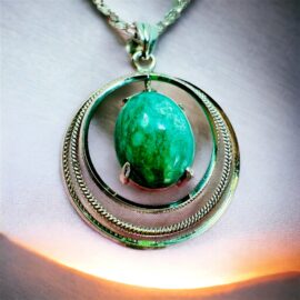 0801-Dây chuyền nữ-Silver pendant & Amazonite gemstone necklace