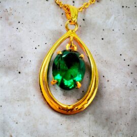 0791-Dây chuyền nữ-Gold color & green crystal teardrop necklace