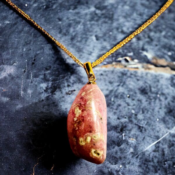 0823-Dây chuyền nữ-Gold color & natural pink rock necklace0